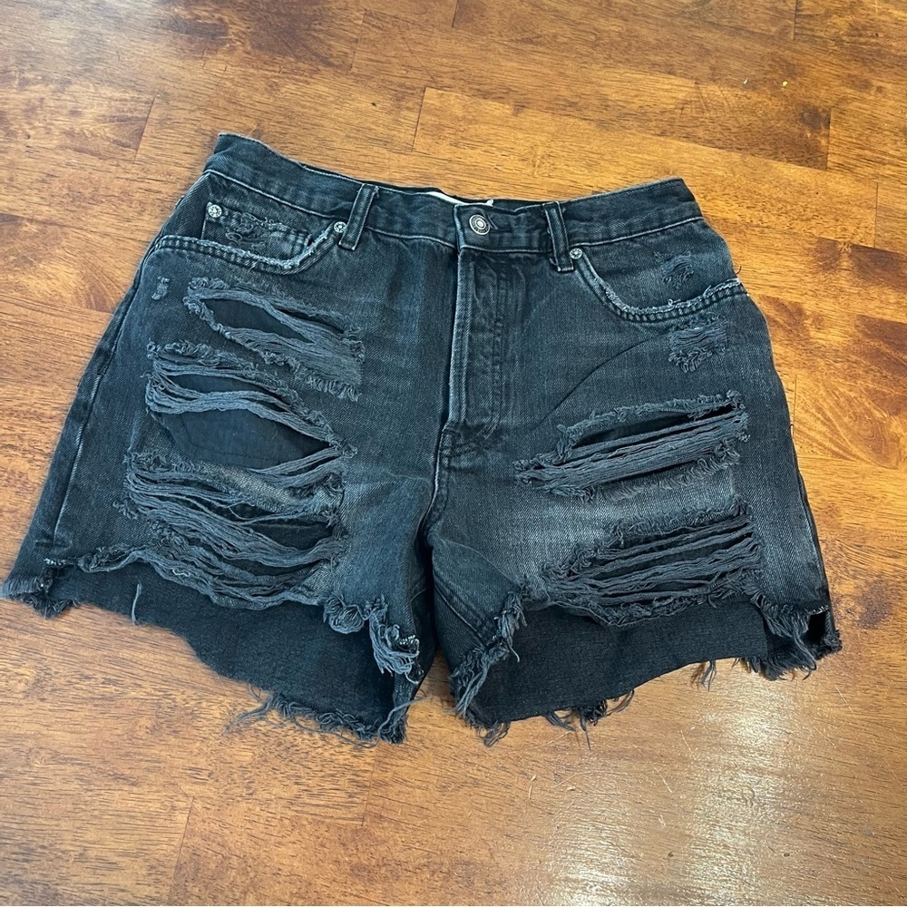 We The Free Black Distressed Jean Shorts button fly size 28 100% cotton